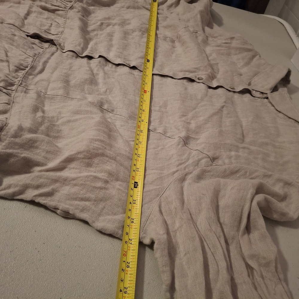 Tahari Womens 3X Beige 100% Linen Peplum Ruffle‎ Hem Button Down Shirt Top - Picture 5 of 5